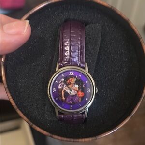 Purple Leather Band Watch with Pin-Up Design
